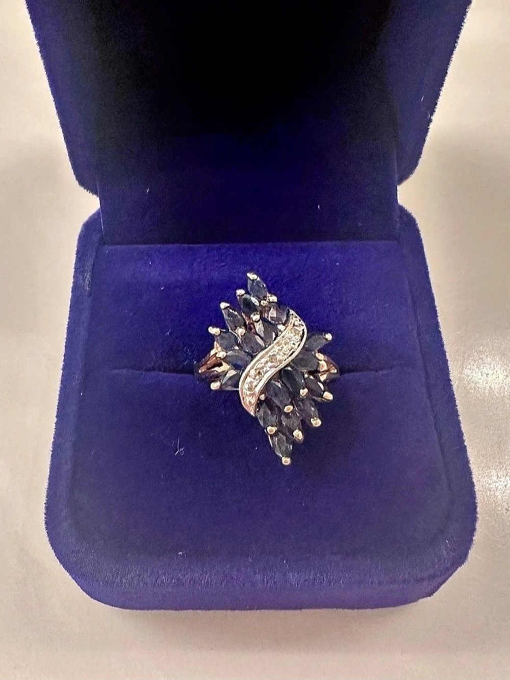 Solid 10k gold sapphire and diamond ring
